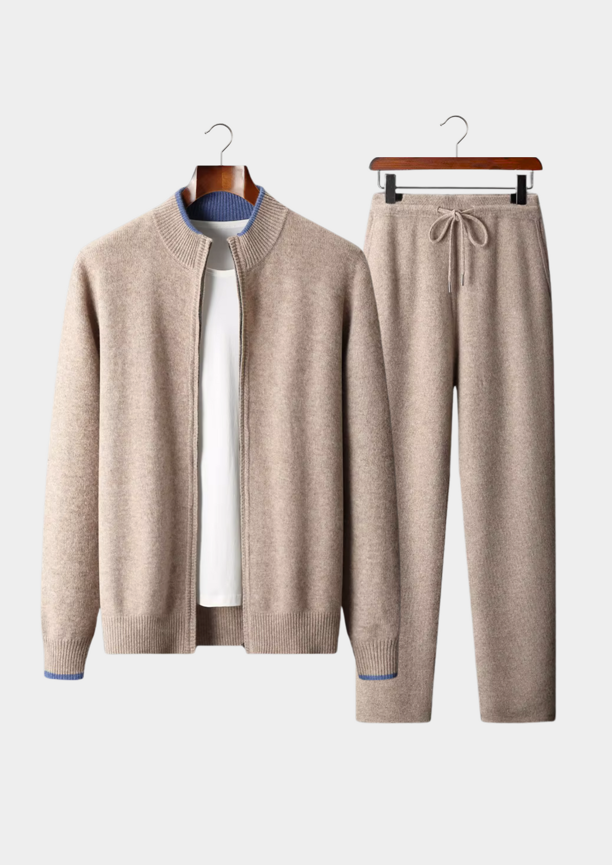 Men's 100% Merino Wool Tracksuit with Zip-Up Jacket and Drawstring Joggers
