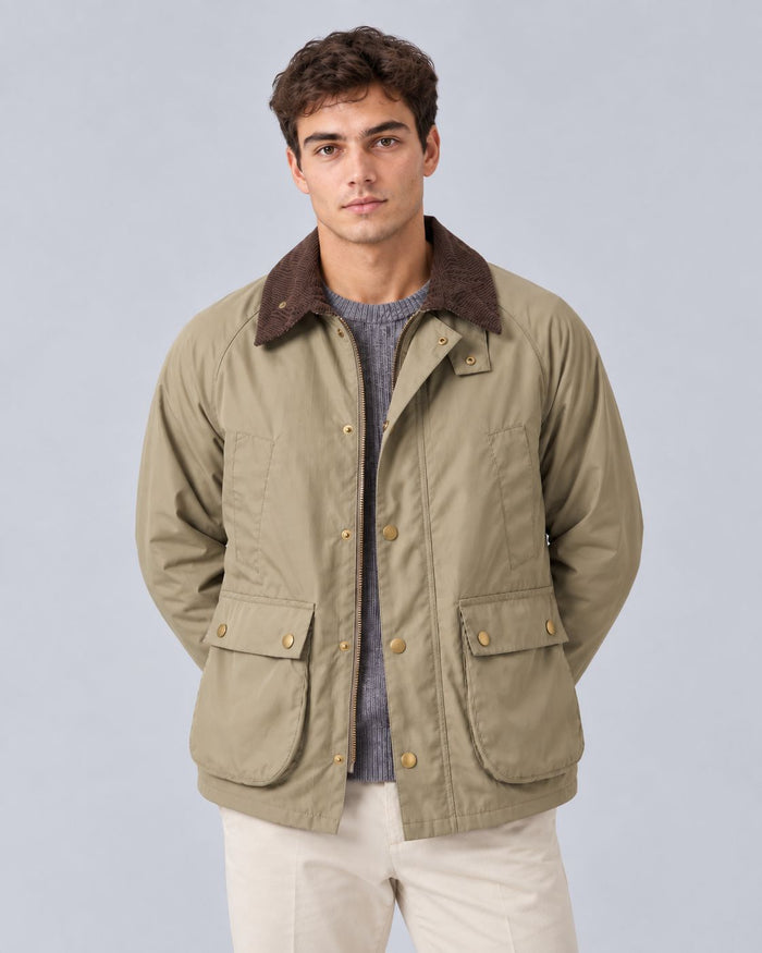 Men's Barn Jacket in Polyester – Contrast Collar, Front Zip, Relaxed Fit