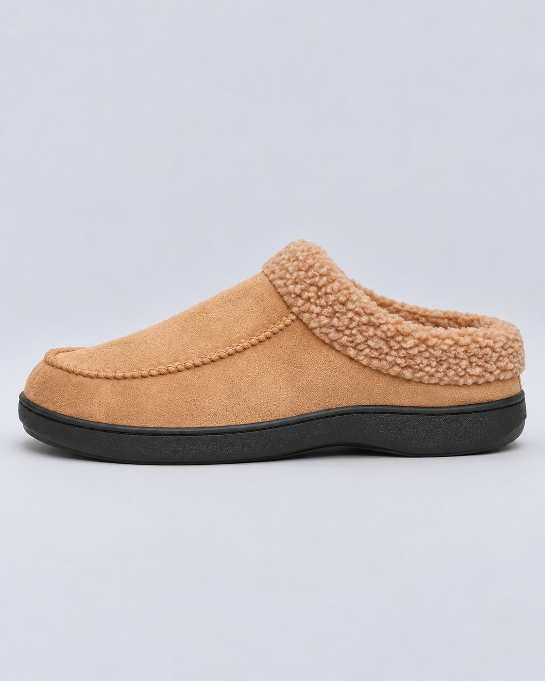 Men's Suede Slippers – Fleece-Lined, Backless Slip-On with TPR Sole