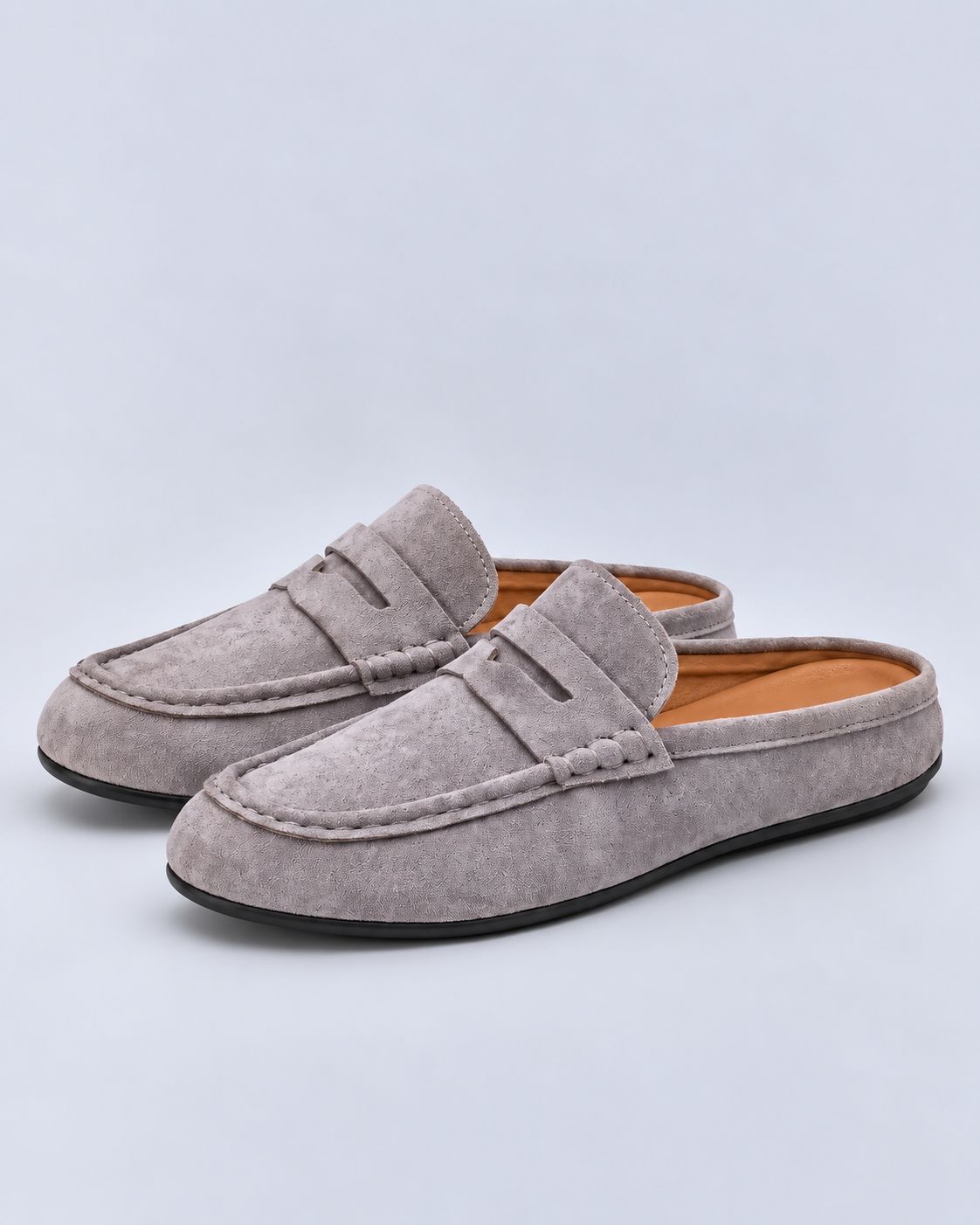 Men's Suede-Look Loafers – Backless Penny Mules, Slip-On Style