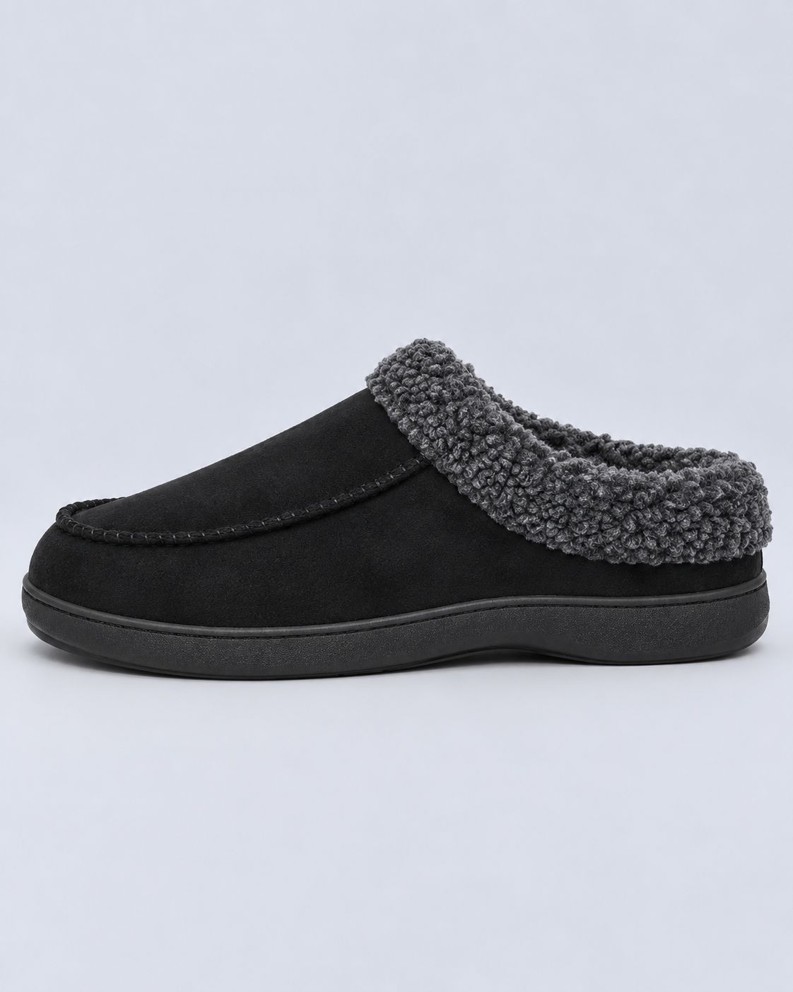 Men's Suede Slippers – Fleece-Lined, Backless Slip-On with TPR Sole