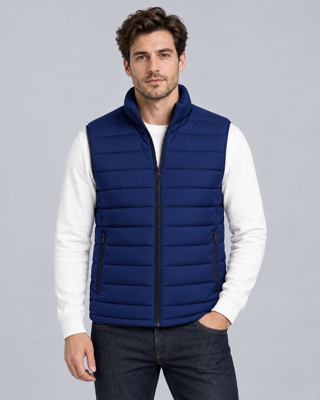 Men's Gilet – Lightweight Quilted Zip-Up Vest with Stand Collar, Regular Fit