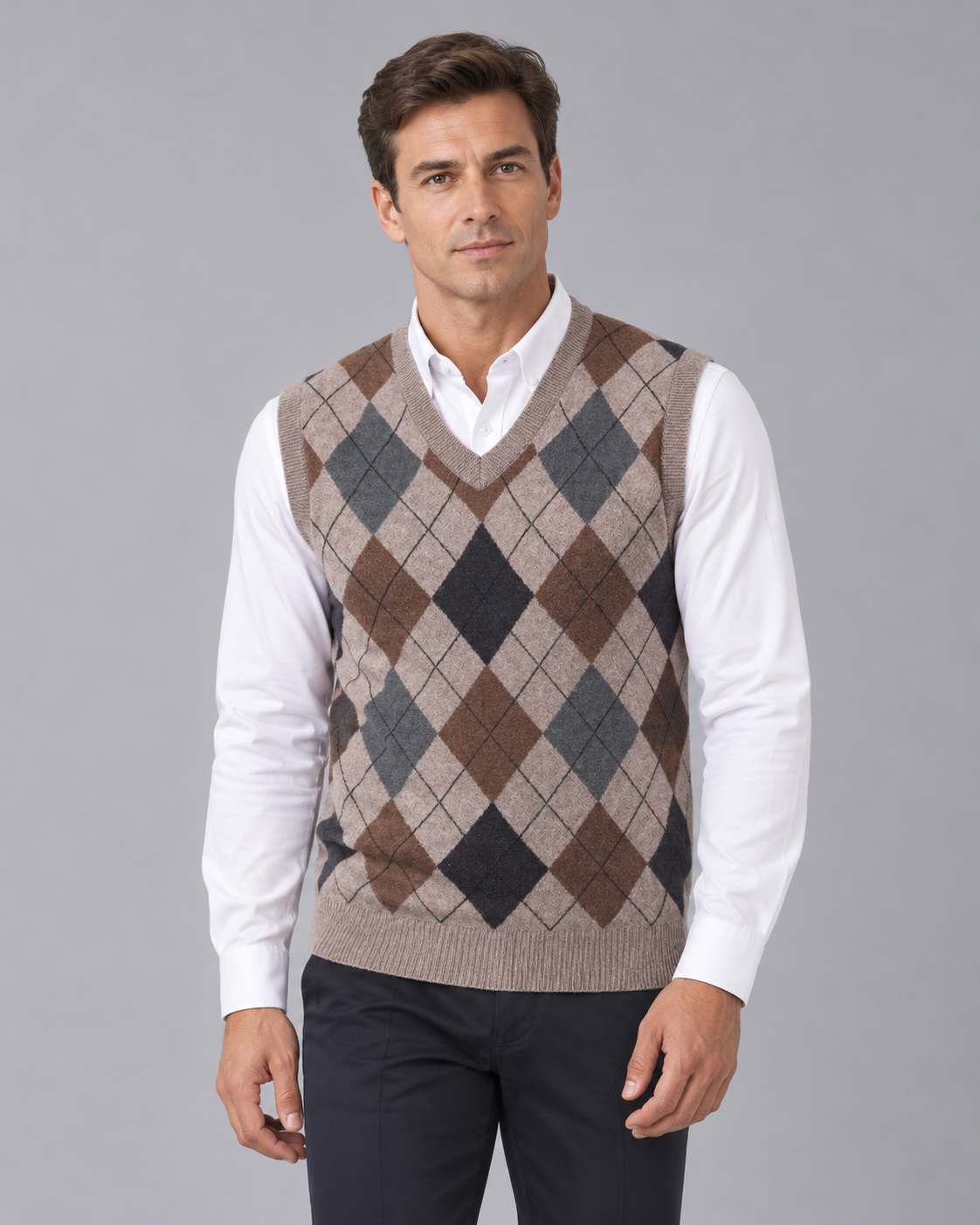 Men's Argyle V-Neck Sleeveless Jumper