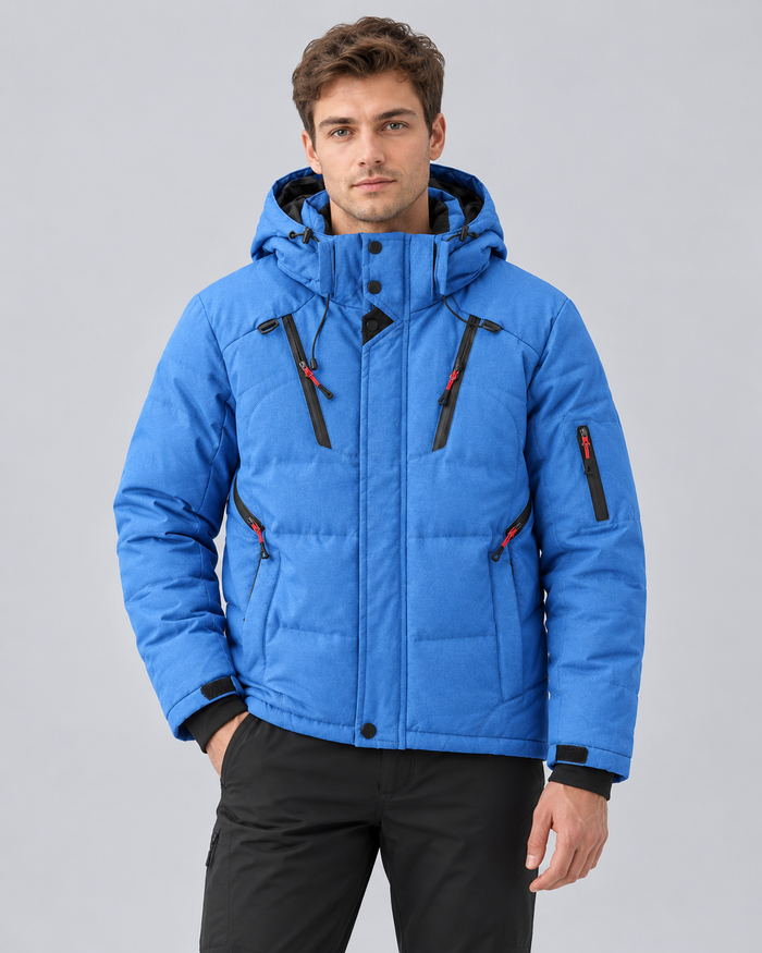 Men's Hooded Puffer Jacket – Insulated Quilted Winter Coat with Multiple Zip Pockets