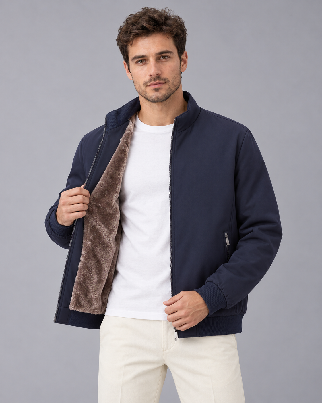 Men's Bomber Jacket with Plush Lining