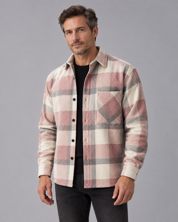 Men's Check Overshirt – Button-Through Shirt Jacket with Chest Pocket