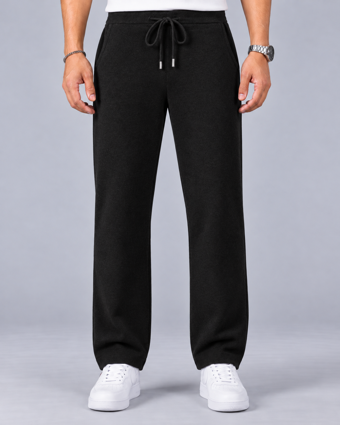 Men's 100% Cashmere Wide Leg Trousers with Drawstring Waist
