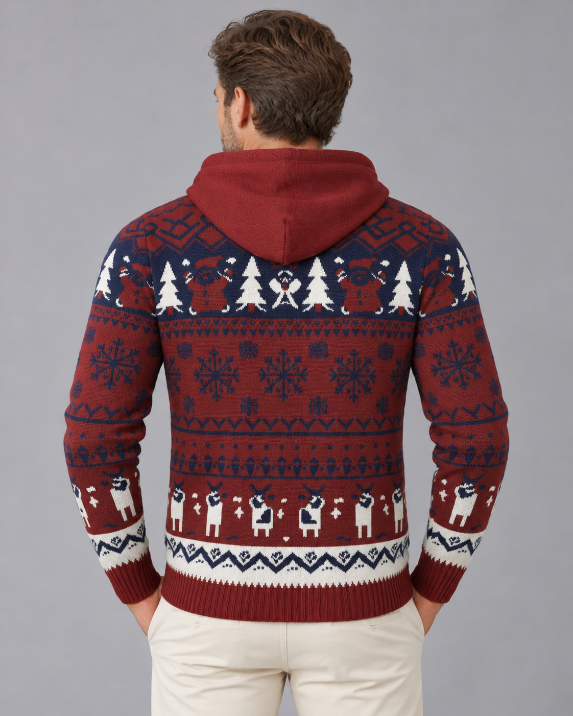 Men's Hooded Christmas Jumper with Fair Isle Reindeer Pattern | Festive Sweater