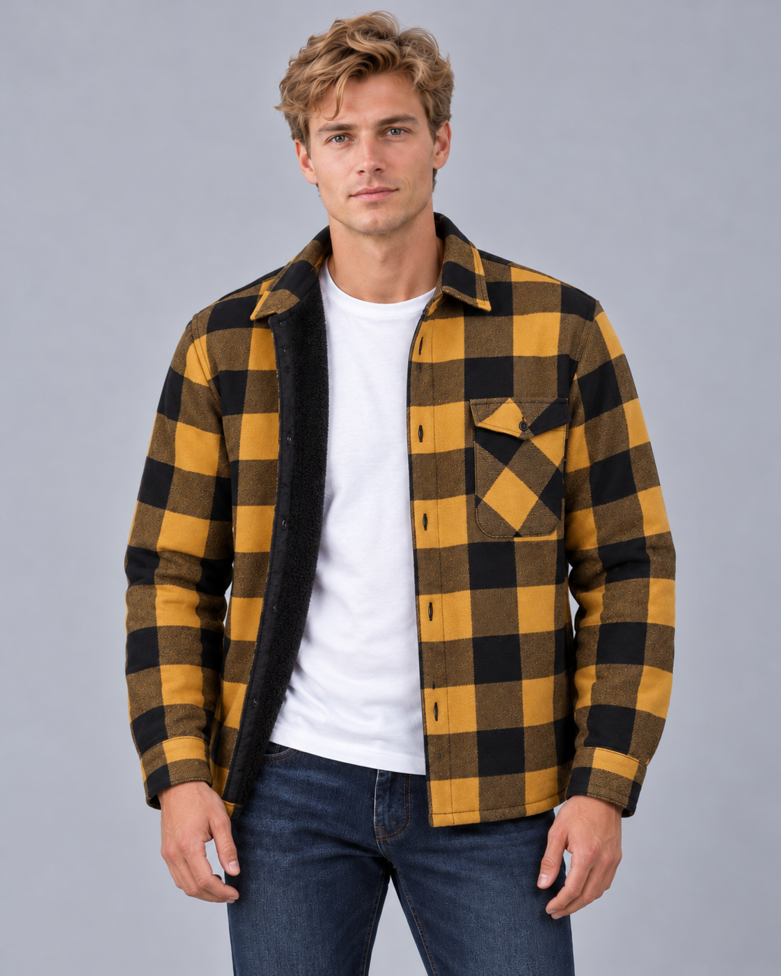 Men's Fleece-Lined Overshirt with Chest Pocket