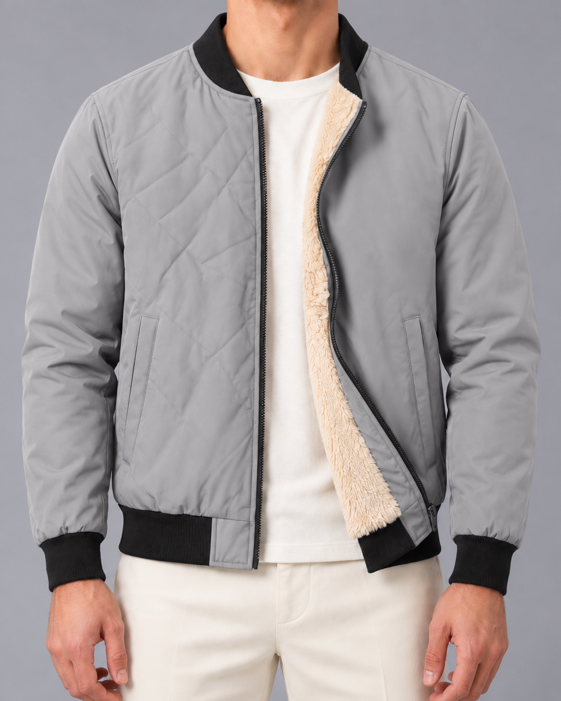 Men's Fleece-Lined Quilted Bomber Jacket