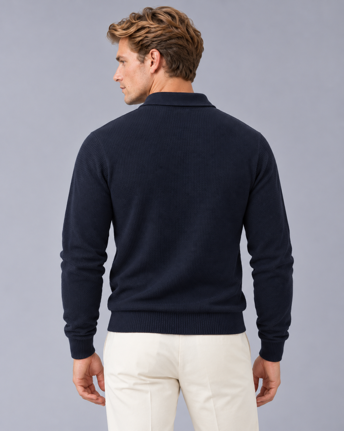 Men's Ribbed Long Sleeve Polo Shirt