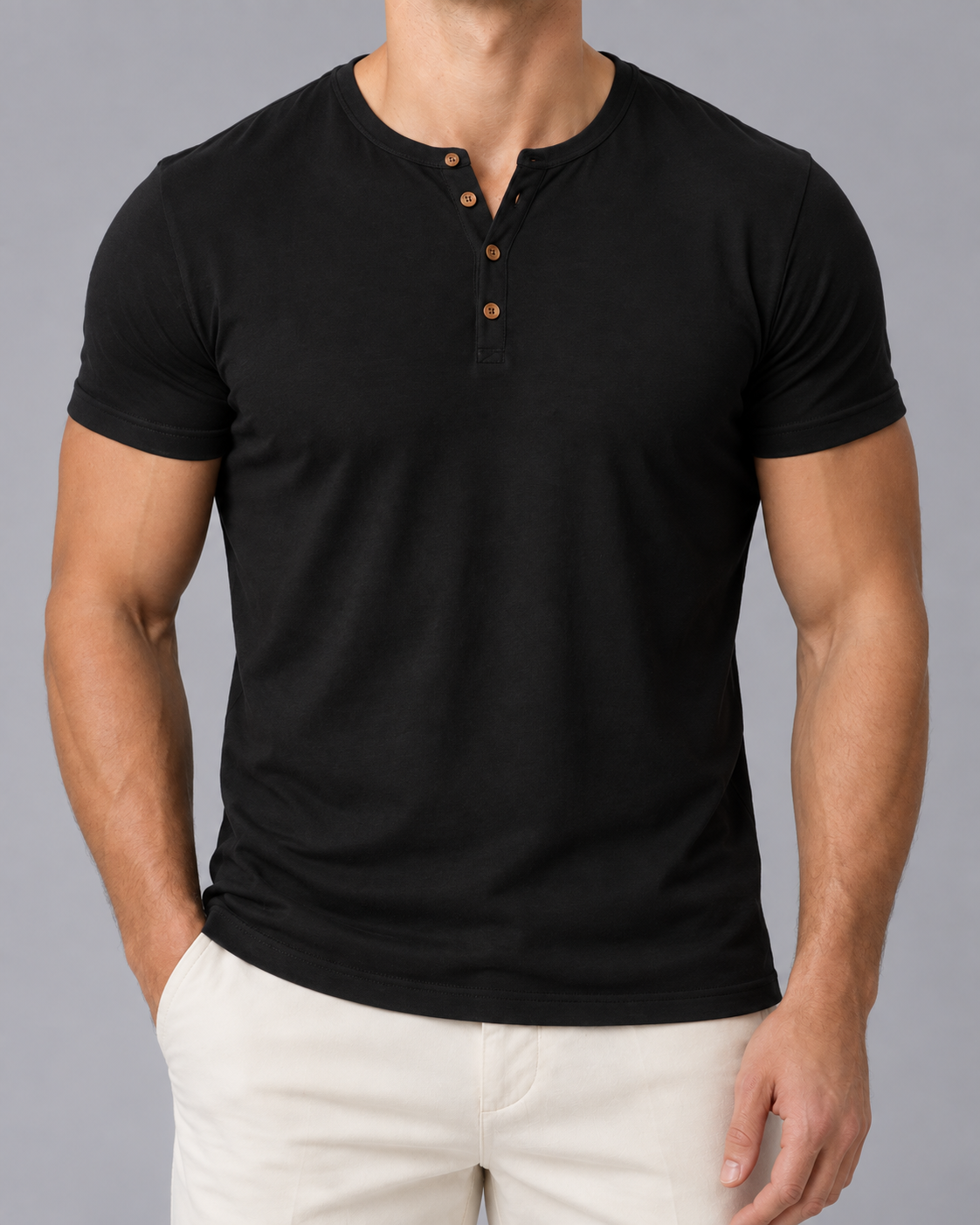 Men's Soft Cotton Henley T-Shirt | Short Sleeve Crewneck Top
