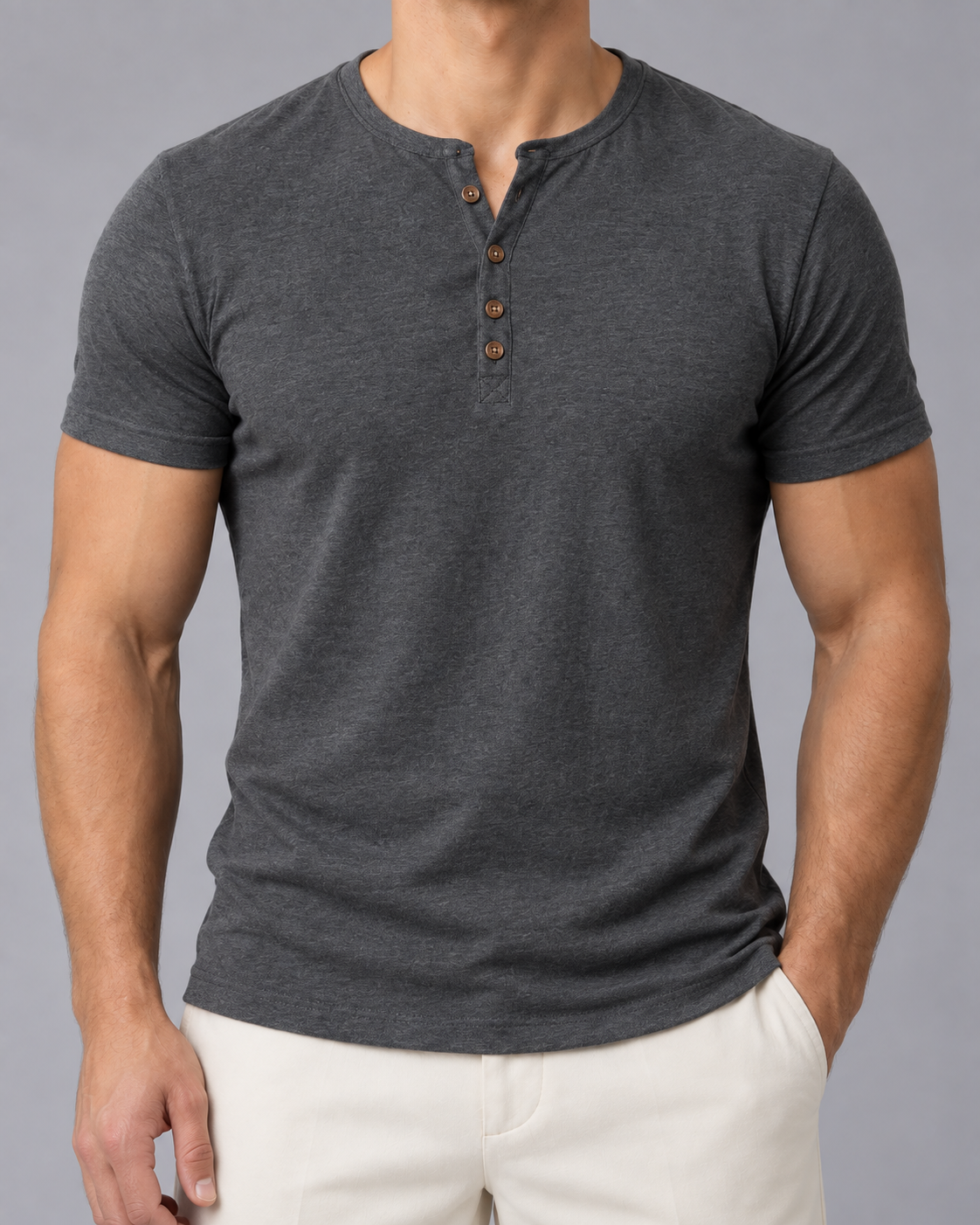 Men's Soft Cotton Henley T-Shirt | Short Sleeve Crewneck Top