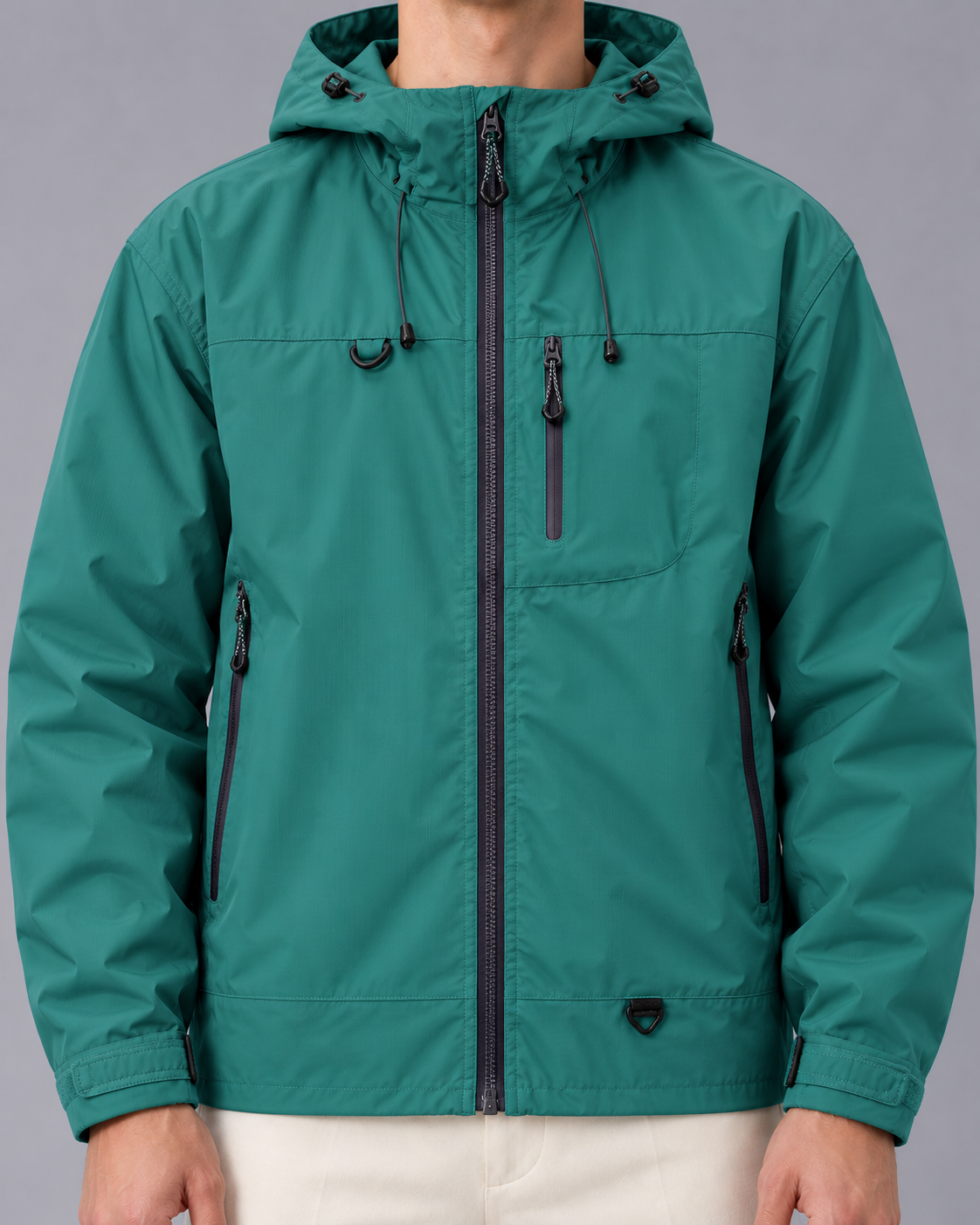 Men's Water-Resistant Lightweight Jacket – Adjustable Hood, Full Zip