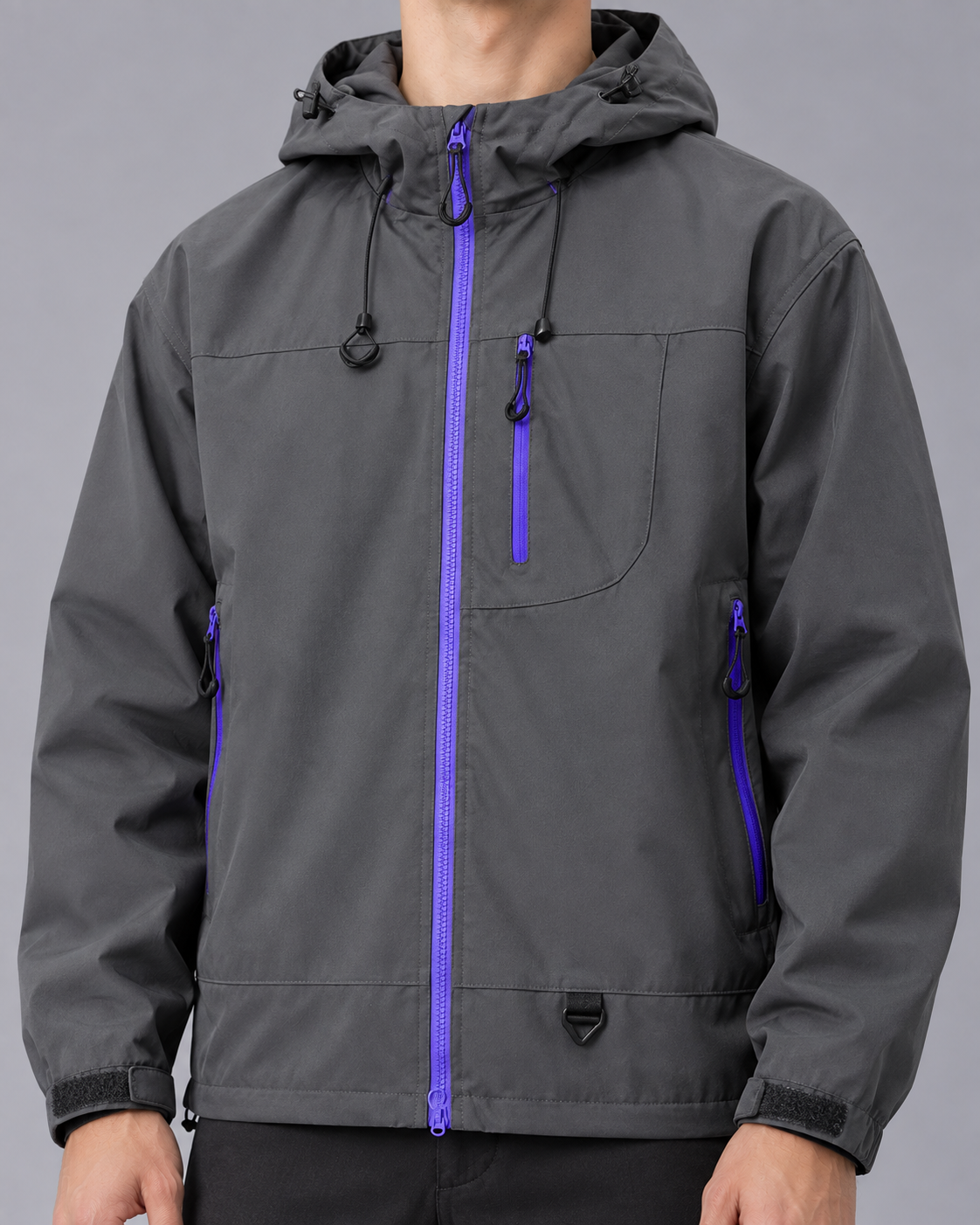 Men's Water-Resistant Lightweight Jacket – Adjustable Hood, Full Zip