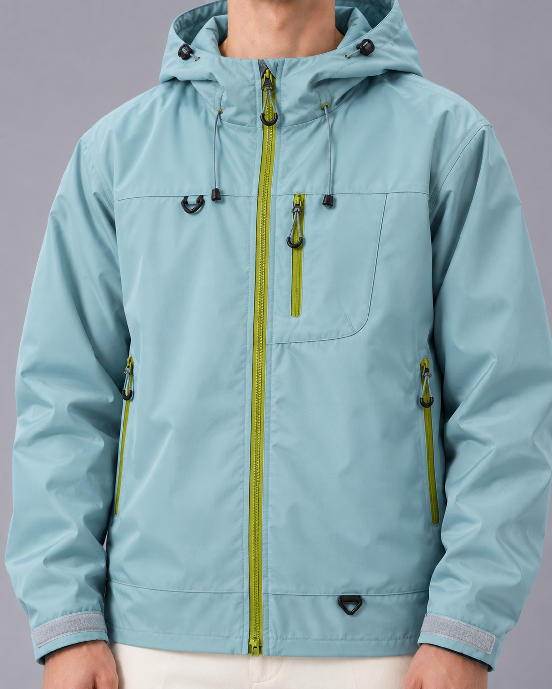 Men's Water-Resistant Lightweight Jacket – Adjustable Hood, Full Zip