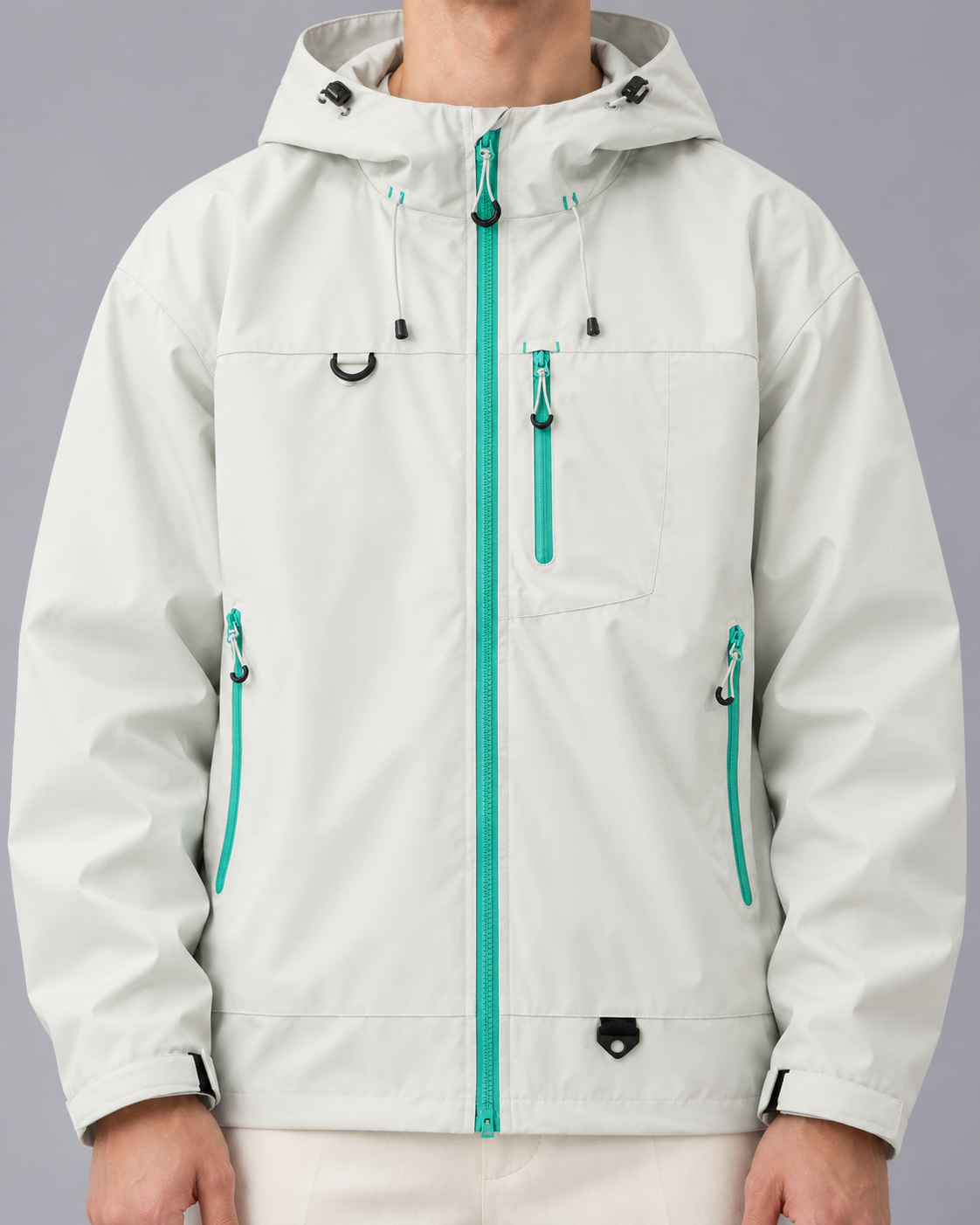 Men's Water-Resistant Lightweight Jacket – Adjustable Hood, Full Zip