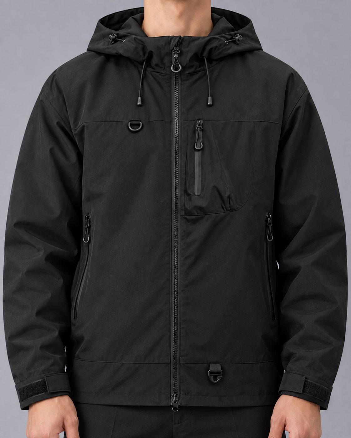 Men's Water-Resistant Lightweight Jacket – Adjustable Hood, Full Zip