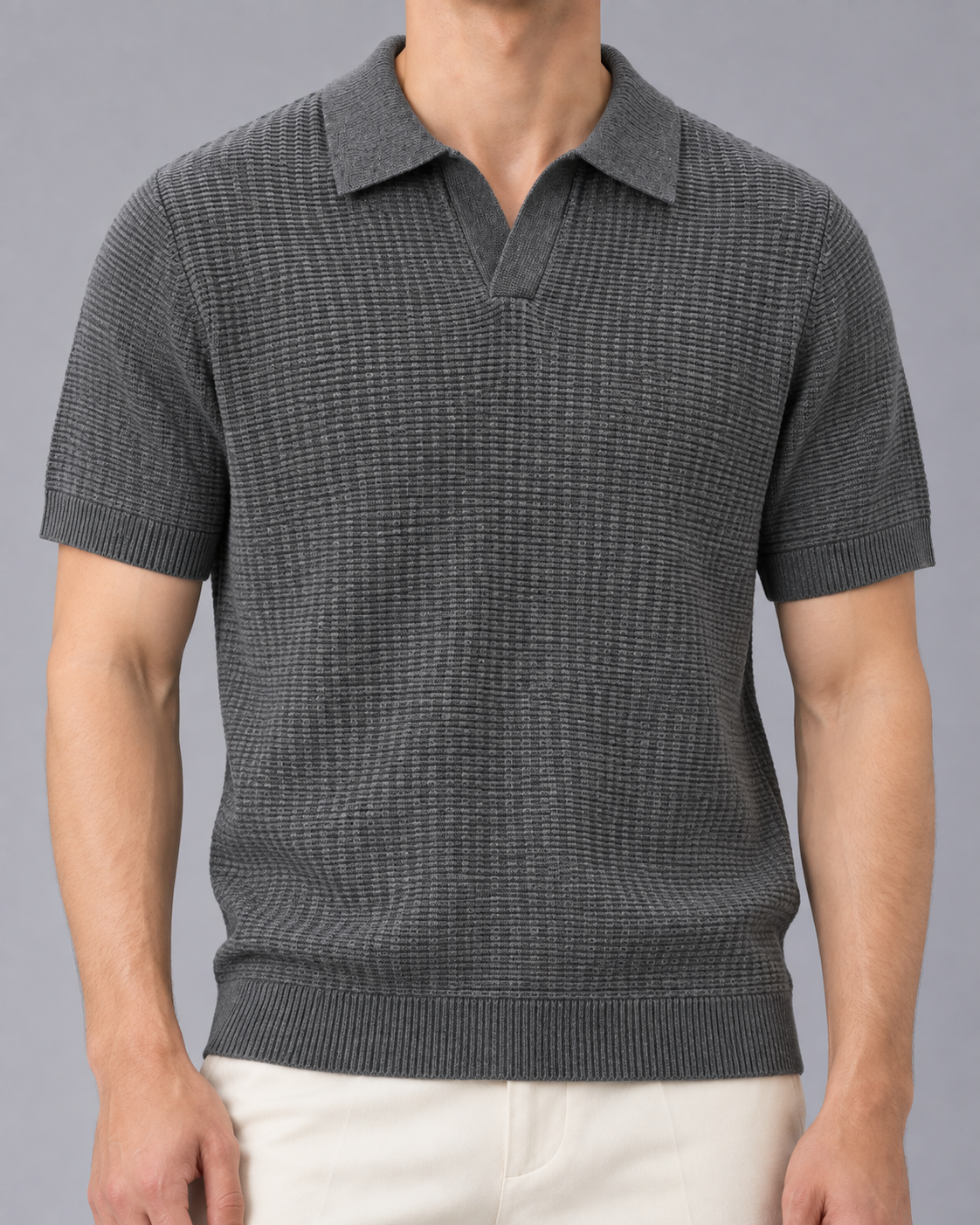 Men's Knitted Polo Shirt | Open Collar, Short Sleeve