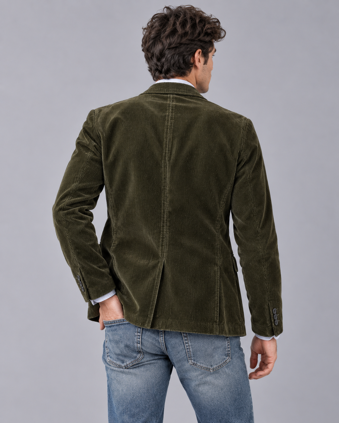 Men's Corduroy Jacket – Blazer Style, Notch Lapels, Button-Up, Flap Pockets