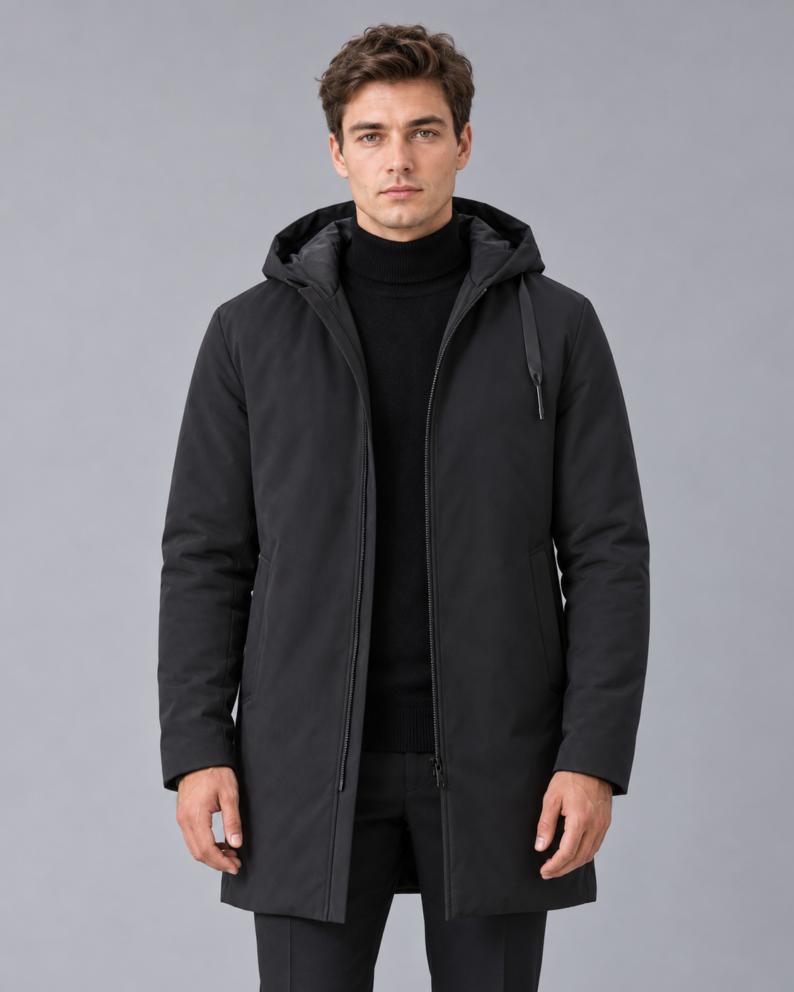 Men's Waterproof Parka Coat – Hooded Winter Coat with Quilted Lining, Longline