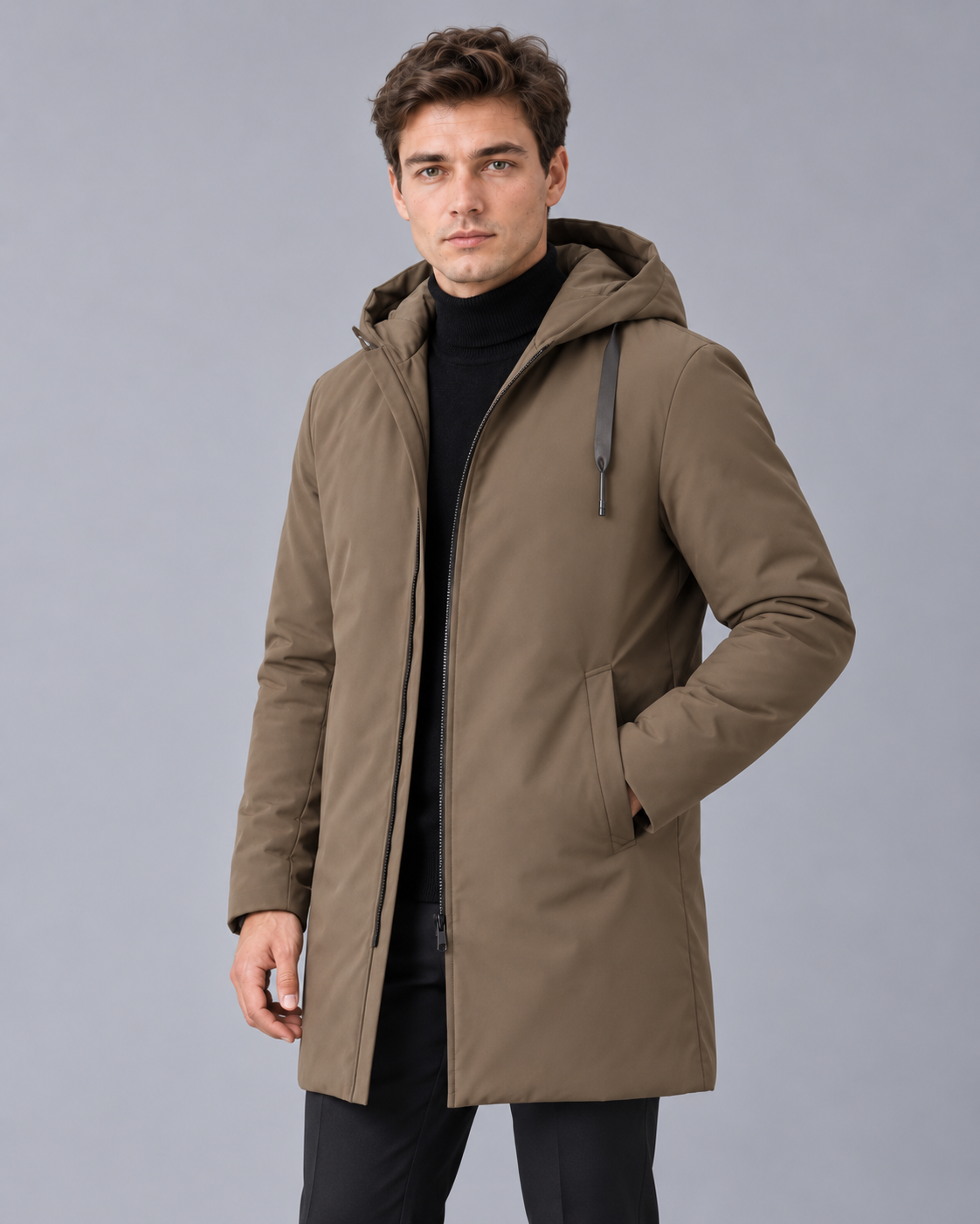 Men's Waterproof Parka Coat – Hooded Winter Coat with Quilted Lining, Longline