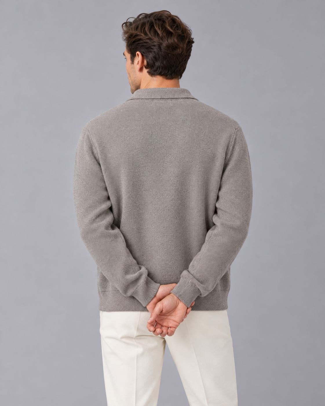 Men's 100% Cashmere Knitted Overshirt Jacket with Patch Pockets