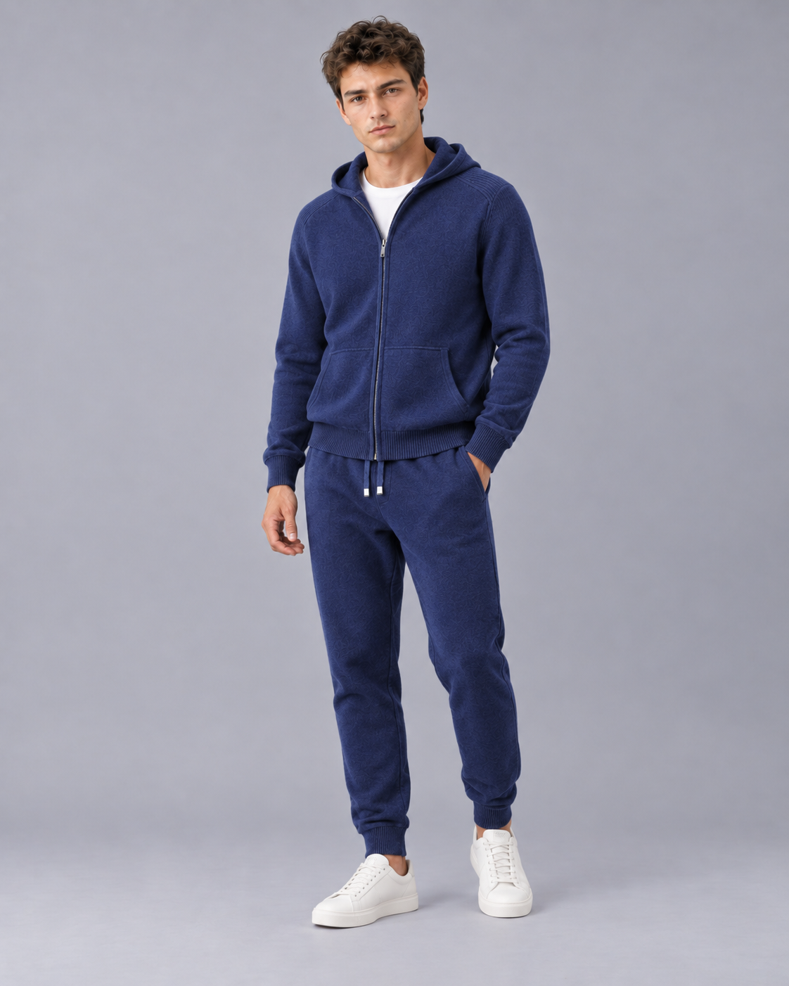 Men's 100% Cashmere Tracksuit Set with Zip-Up Hoodie and Cuffed Joggers