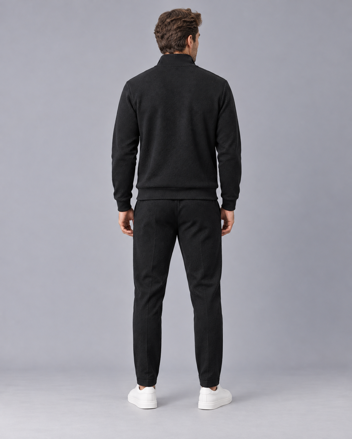 Men's Textured Tracksuit with Zip-Up Jacket and Drawstring Joggers