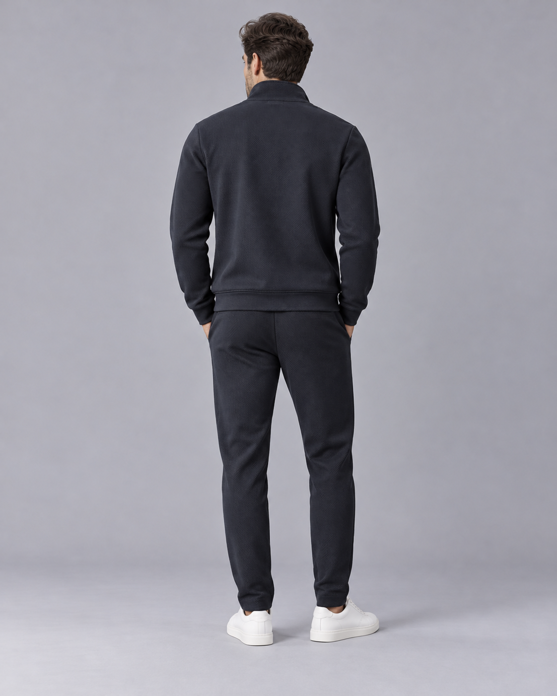Men's Textured Tracksuit with Zip-Up Jacket and Drawstring Joggers