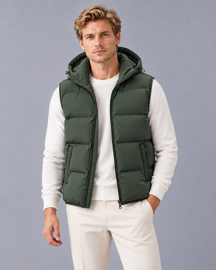 Men's Padded Gilet with Hood and Quilted Body