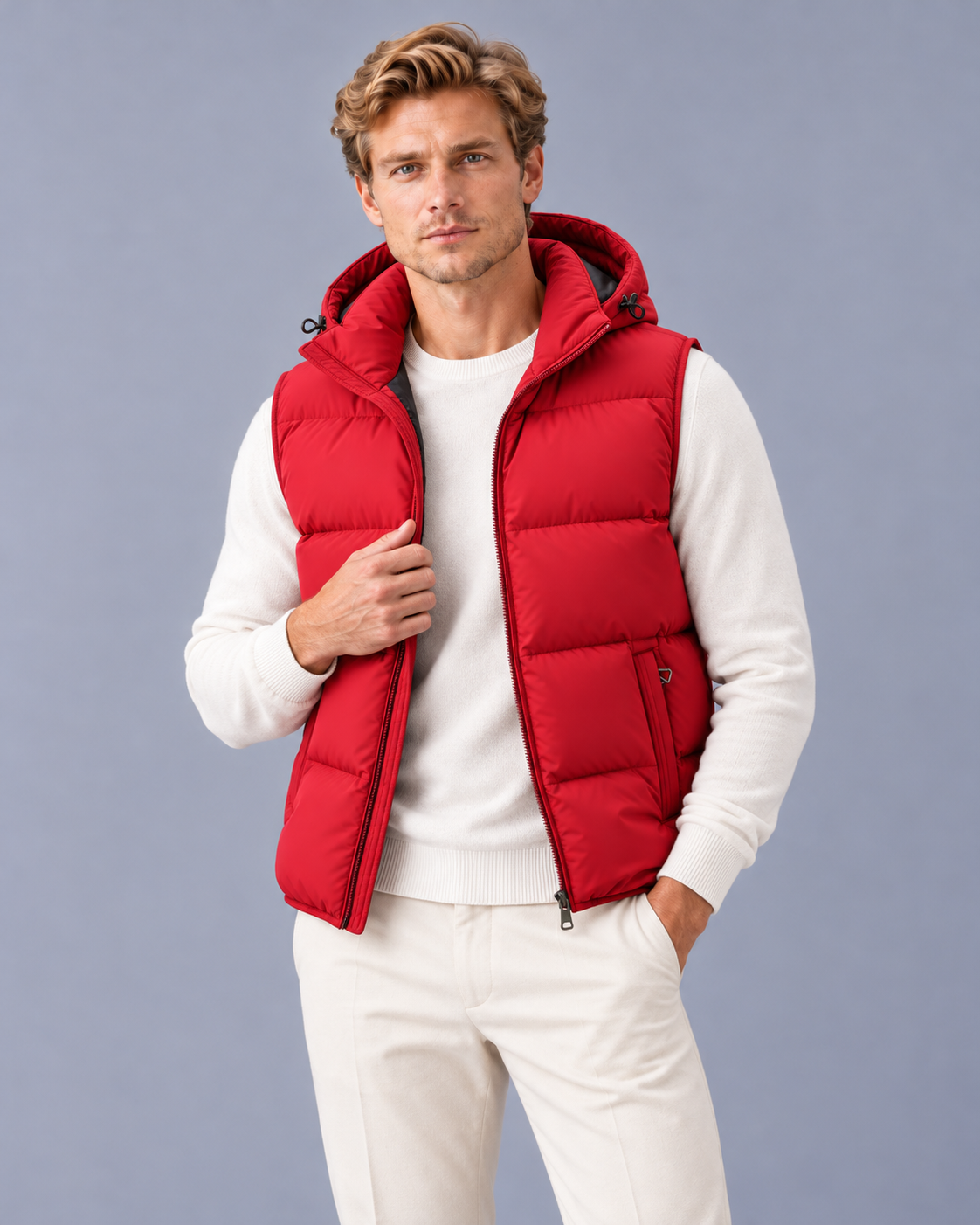 Men's Padded Gilet with Hood and Quilted Body