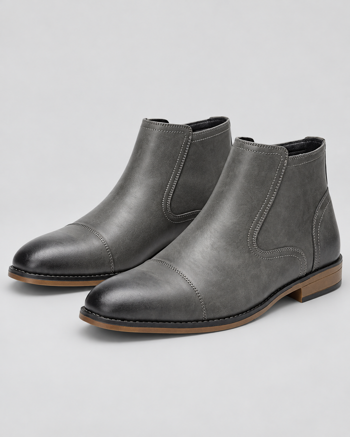 Men's Zip Ankle Boots with Toe Cap and Grip Sole