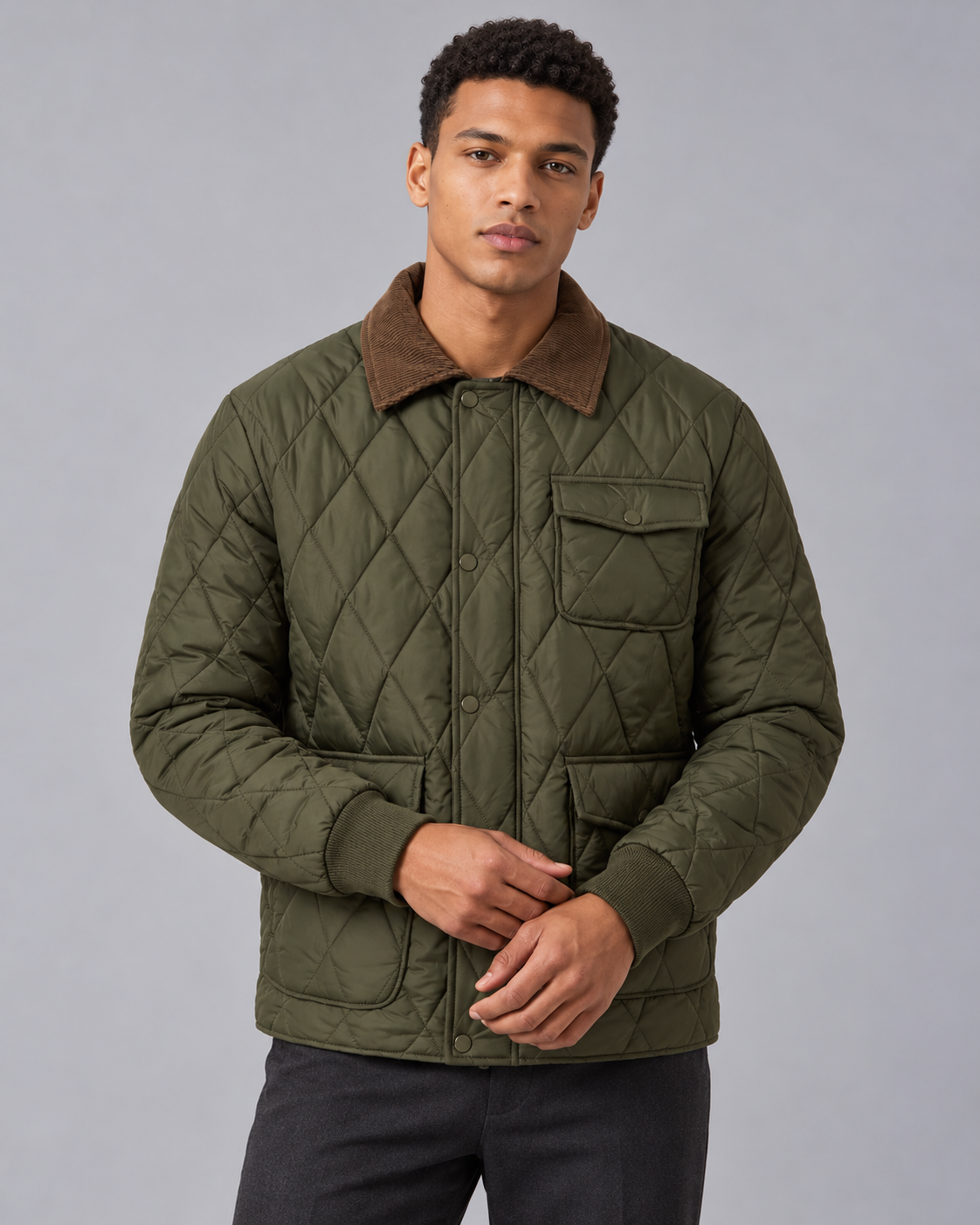 Men's Quilted Jacket with Corduroy Collar