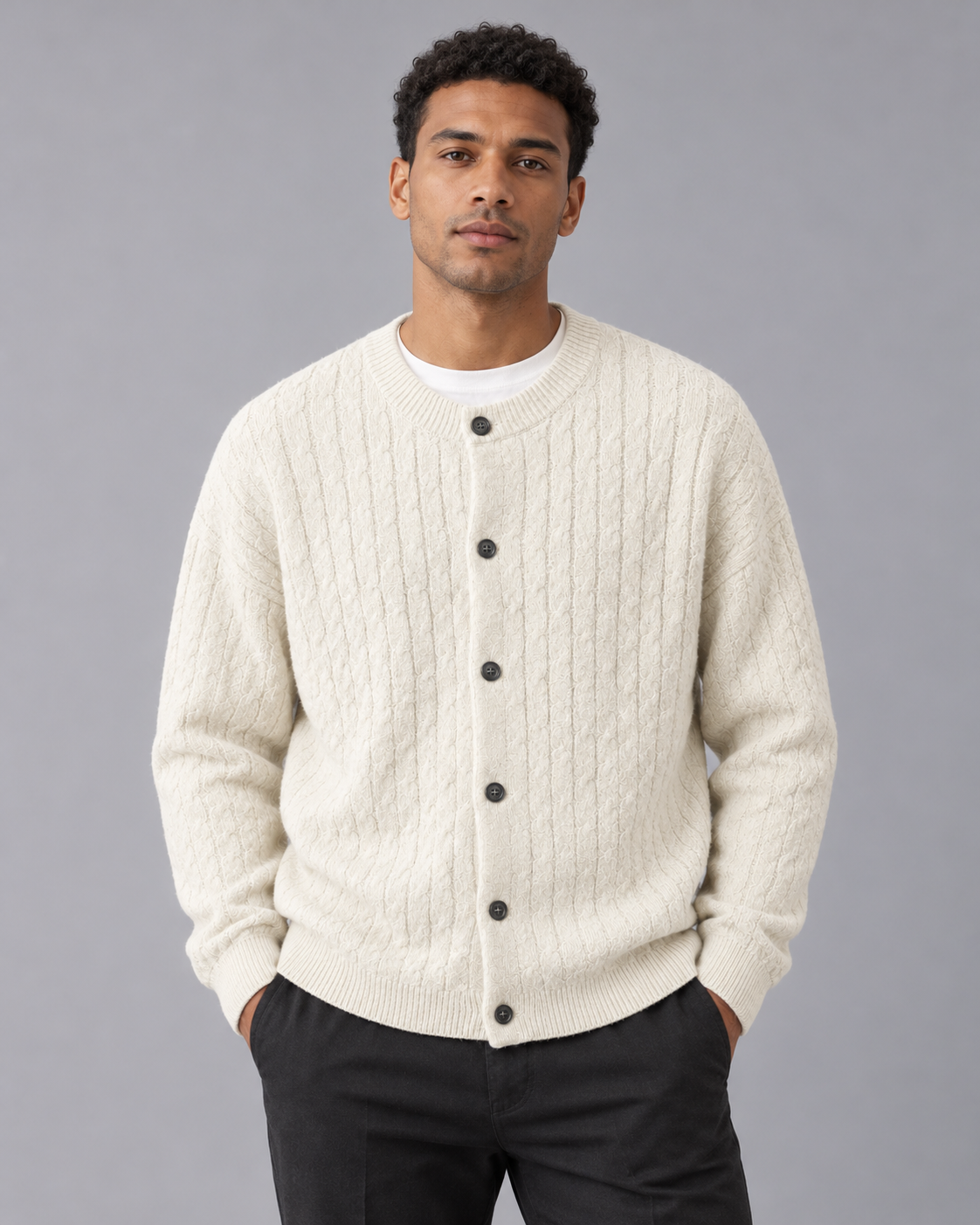Men's Cable Knit Button-Up Cardigan