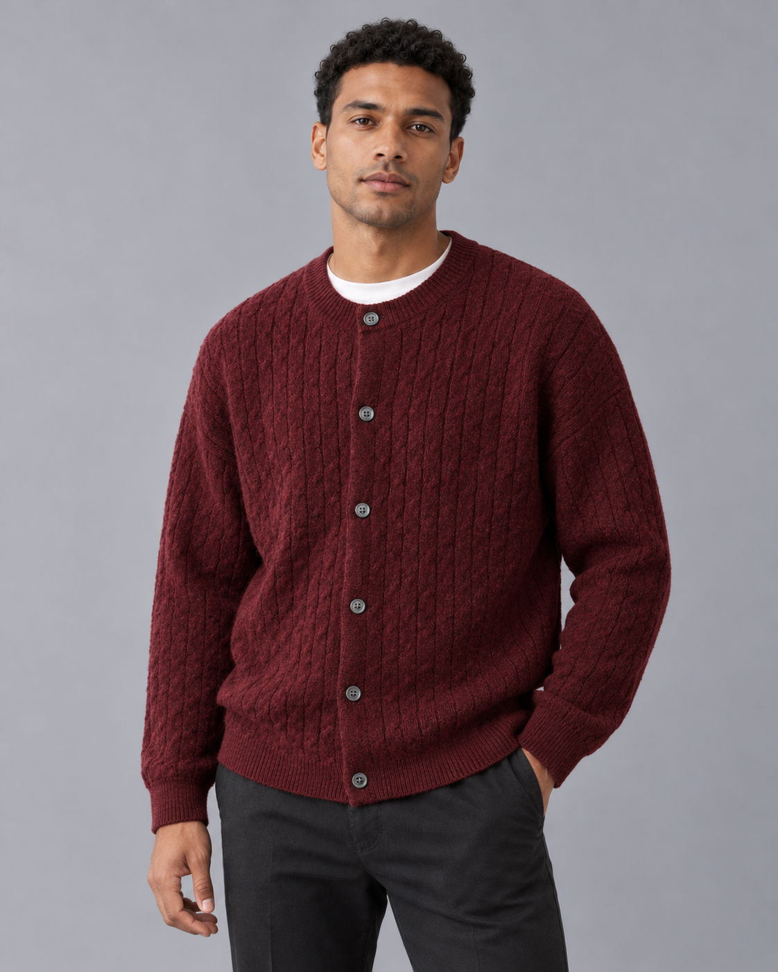Men's Cable Knit Button-Up Cardigan