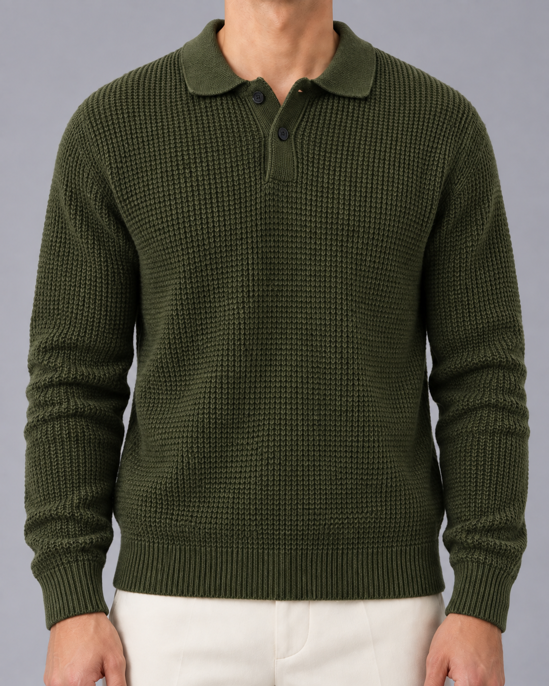 Men's Slim Fit Knit Sweater | Long Sleeve Jumper with Lapel Collar Design