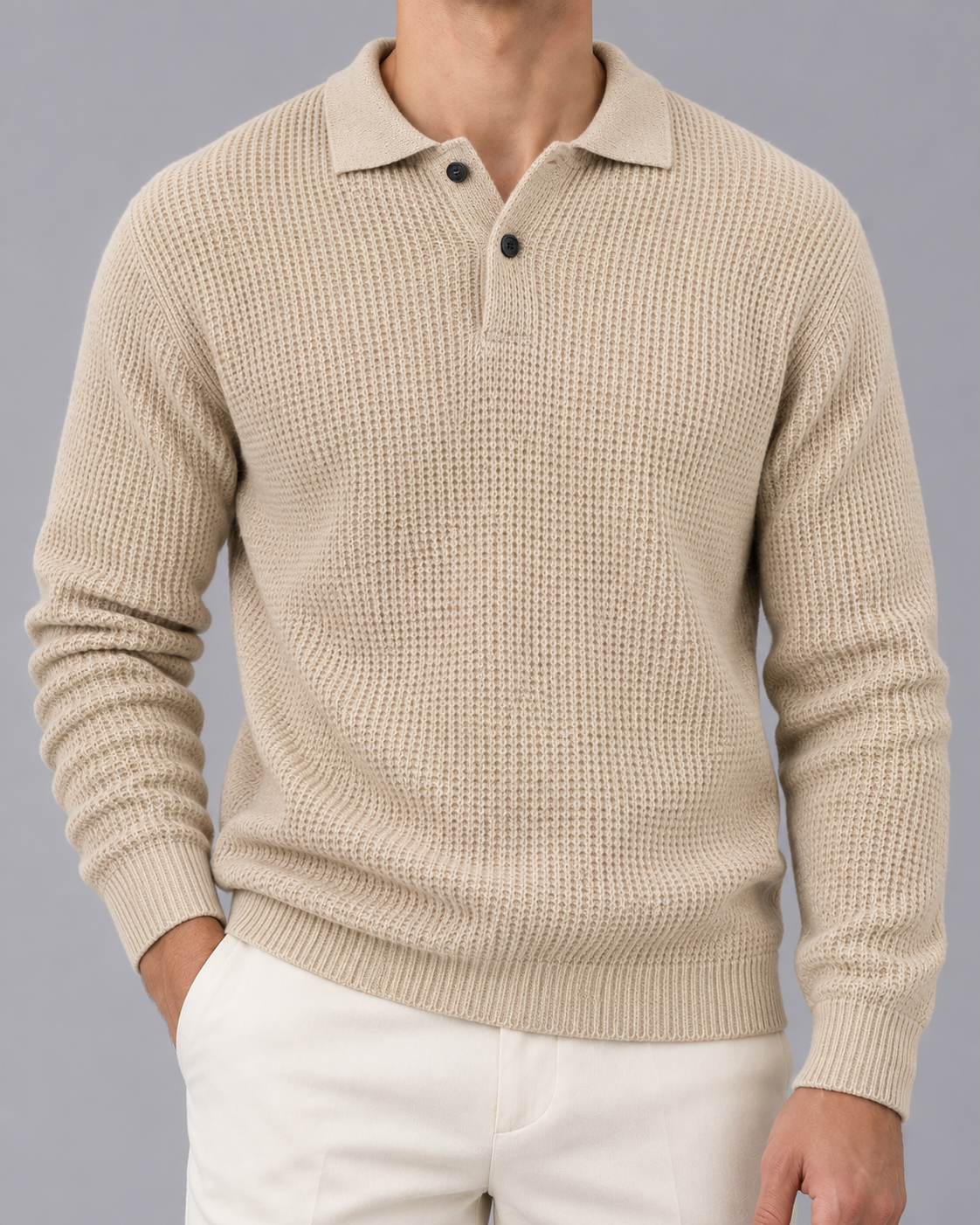Men's Slim Fit Knit Sweater | Long Sleeve Jumper with Lapel Collar Design