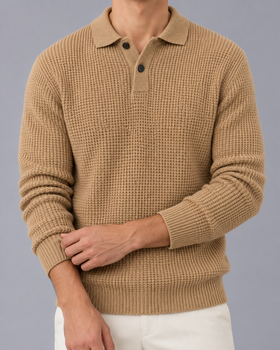 Men's Slim Fit Knit Sweater | Long Sleeve Jumper with Lapel Collar Design
