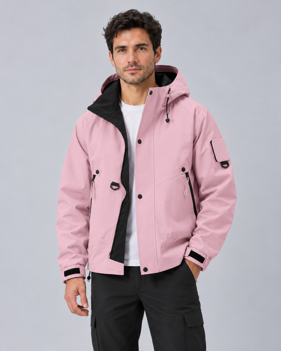 Men's Waterproof Rain Jacket with Hood – Lightweight, Adjustable Hood, Relaxed Fit