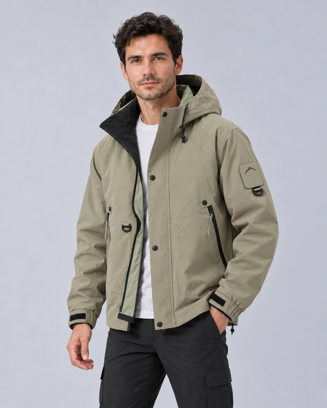 Men's Waterproof Rain Jacket with Hood – Lightweight, Adjustable Hood, Relaxed Fit