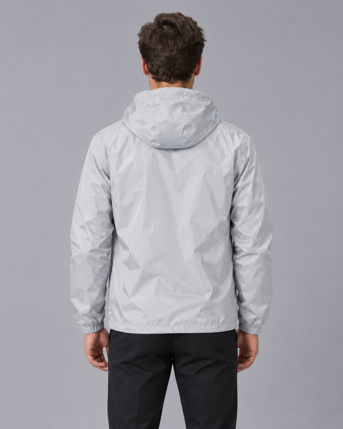 Men's Reflective Rain Jacket with Hood – Lightweight Waterproof Jacket in Silver Grey