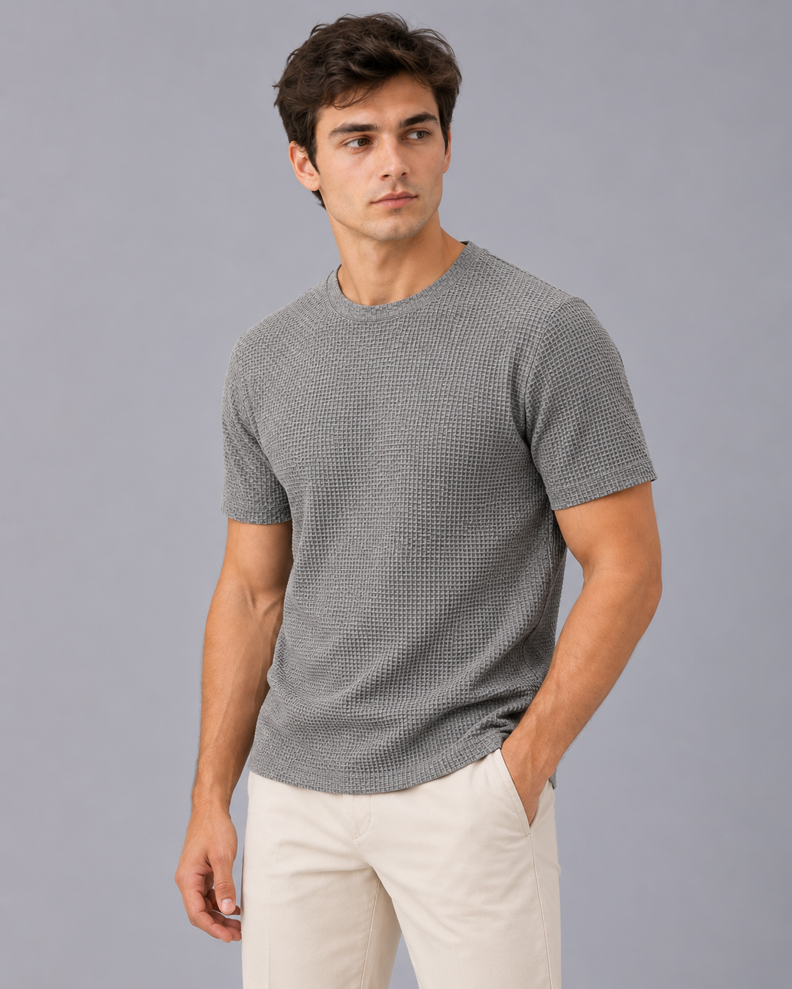 Men's Textured T-Shirt – Crew Neck, Short Sleeve, Raised Basket-Weave Texture