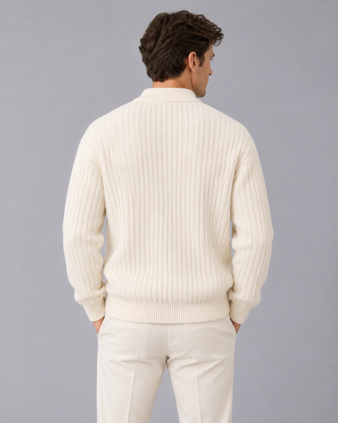 Men's Ribbed Henley Jumper – Thick Rib Knit with Button Neck and Chest Pocket, Relaxed Fit