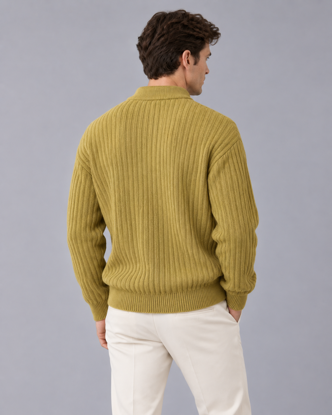 Men's Ribbed Henley Jumper – Thick Rib Knit with Button Neck and Chest Pocket, Relaxed Fit