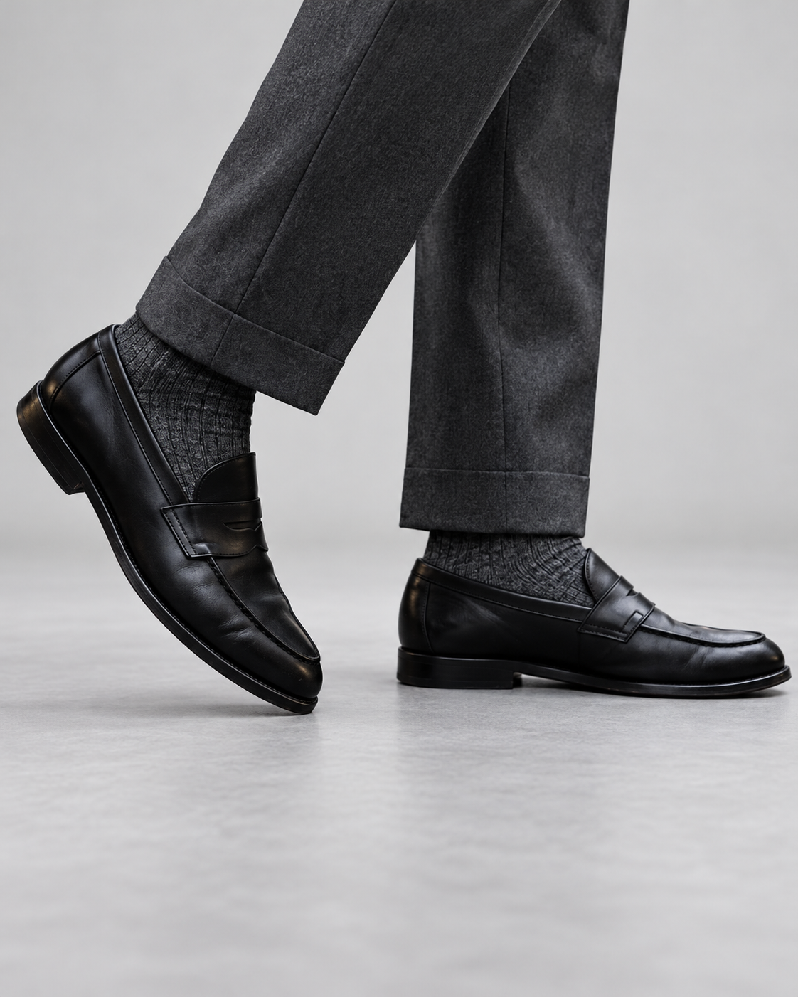 Men's Penny Loafers – Slip-On with Saddle Strap, Structured Upper, Polished Finish, Low Heel