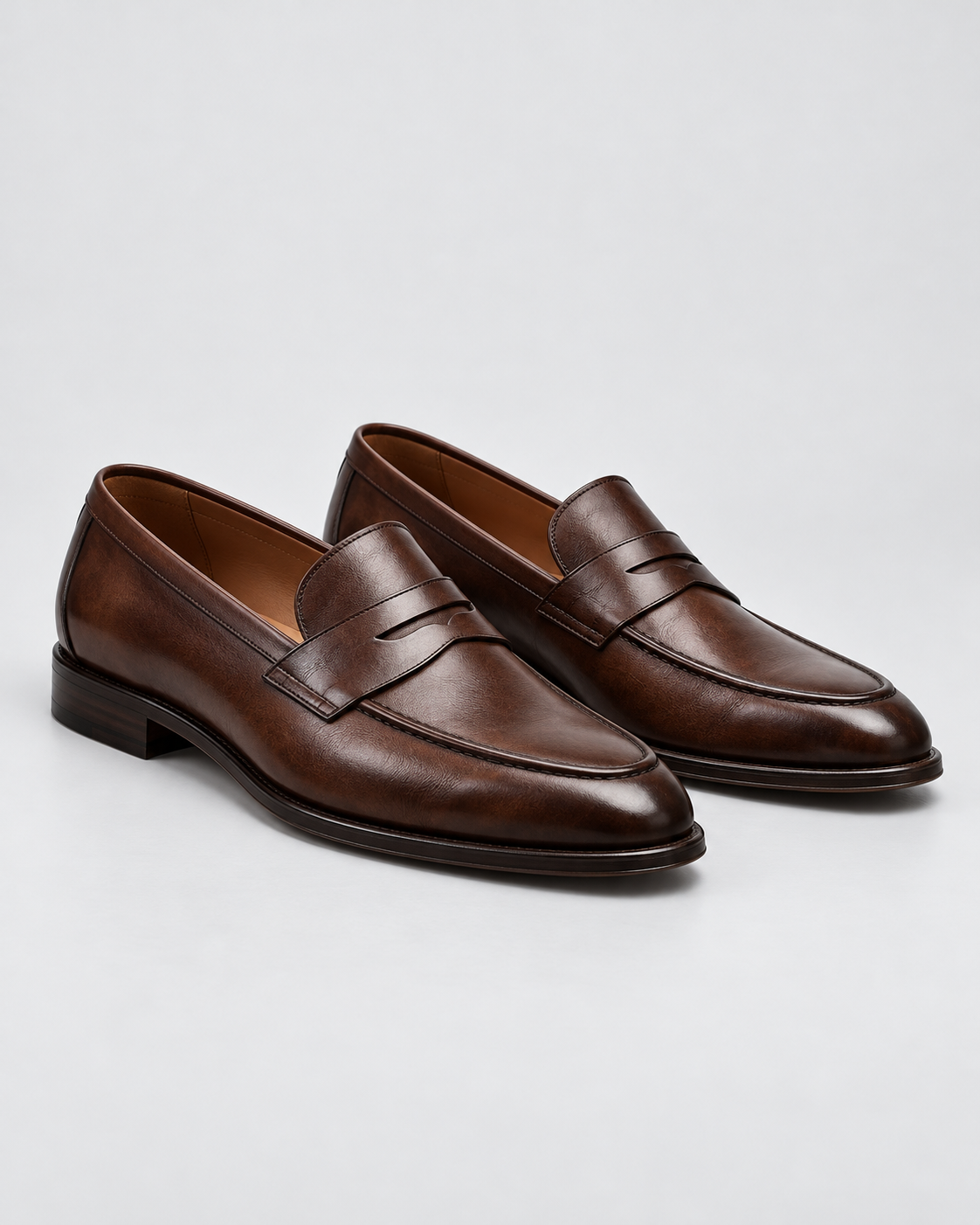 Men's Penny Loafers – Slip-On with Saddle Strap, Structured Upper, Polished Finish, Low Heel