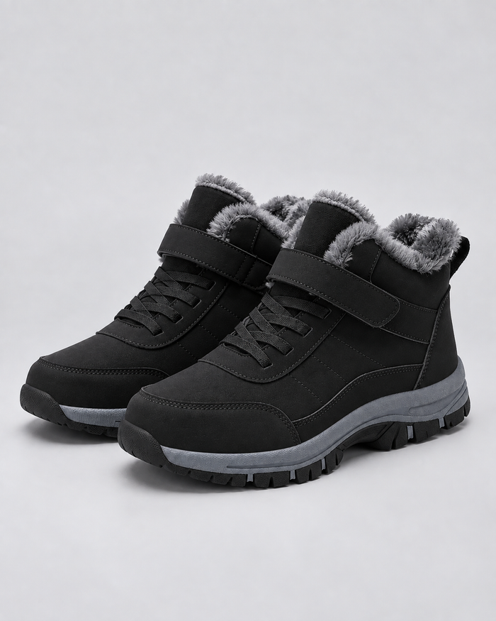 Men's Rugged Leather Winter Ankle Boots | Plush-Lined Lace-Up Shoes with Durable Grip