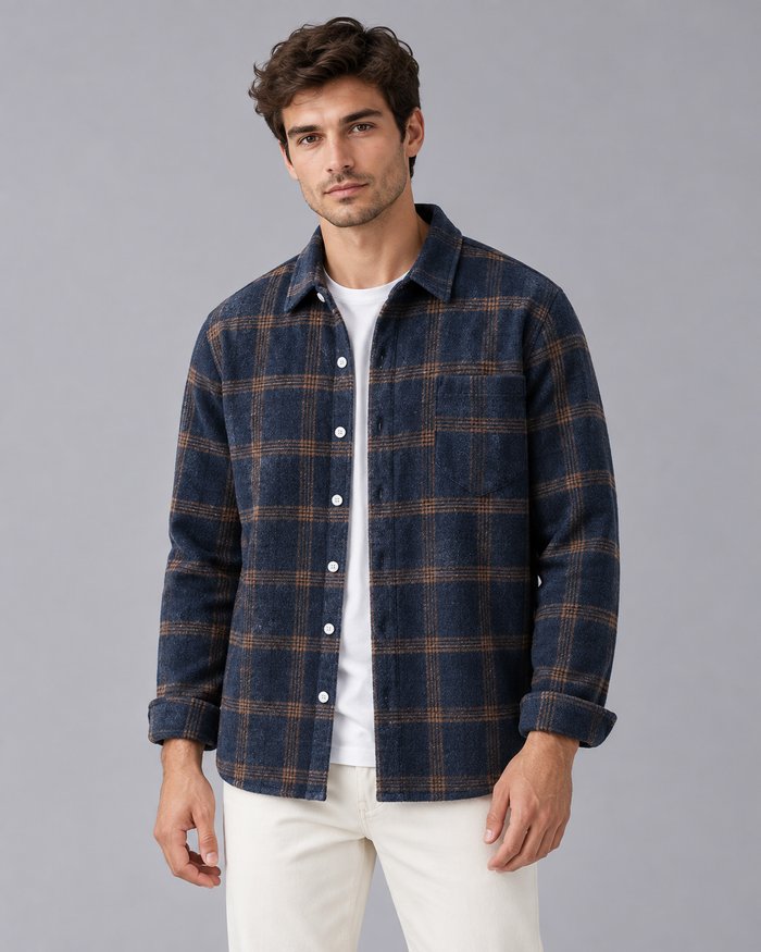 Men's Check Shirt – Long Sleeve, Button-Up, Chest Pocket, Relaxed Fit