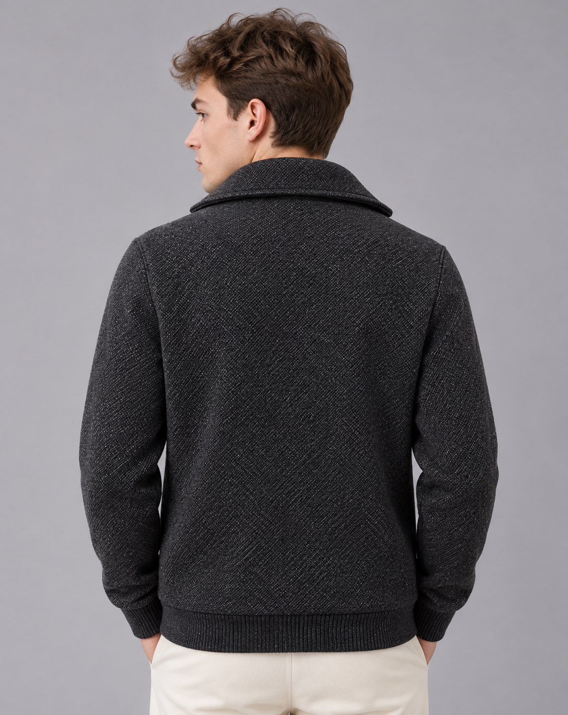 Men's Fleece Lined Jacket – Full Zip, Stand Collar, Textured Finish, Zip Pockets